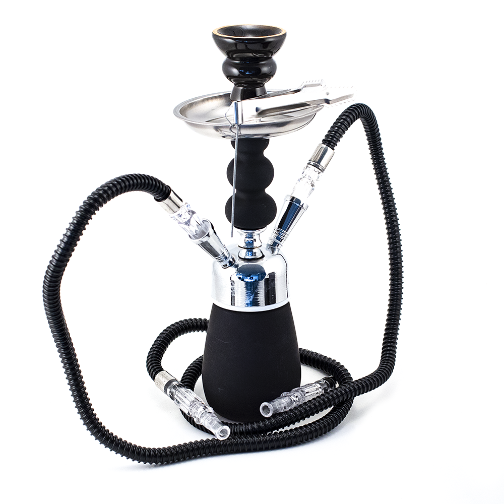 HOOKAH - 32cm 2 HOSE BLACK ACRYLIC BLACK METAL BLK CONE TUBE The Bong Shop