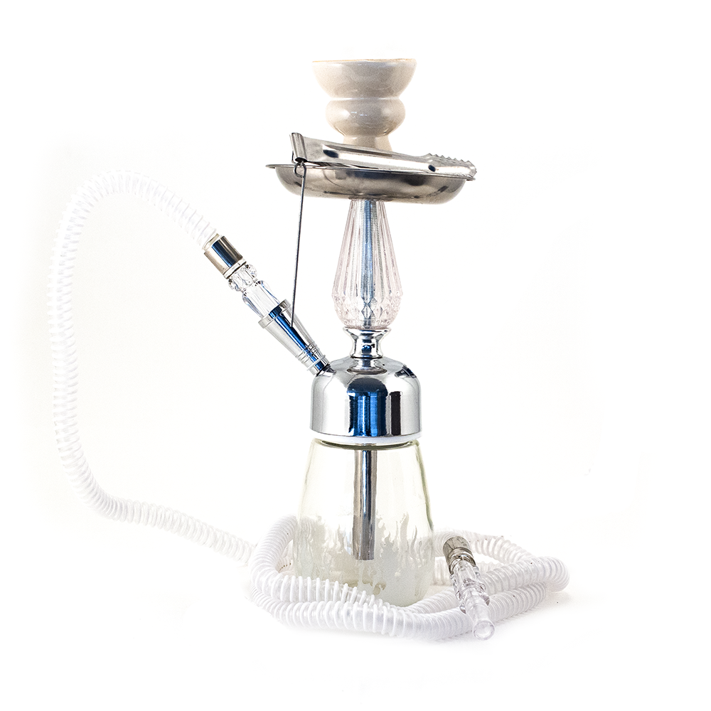 HOOKAH - 32cm 1 HOSE CLEAR ACRYLIC CHROME METAL WHT CONE TUBE The Bong Shop