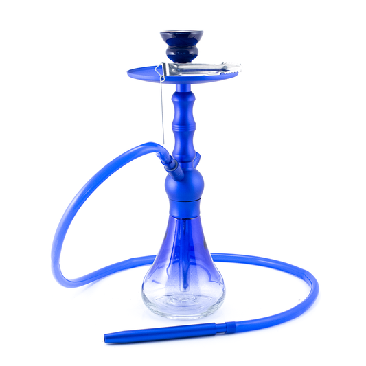HOOKAH - 40cm 1 HOSE BLUE FADE GLASS BLUE ALUMINIUM BLUE CONE The Bong Shop