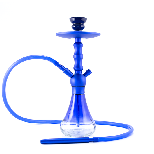 HOOKAH - 40cm 1 HOSE BLUE FADE GLASS BLUE ALUMINIUM BLUE CONE The Bong Shop