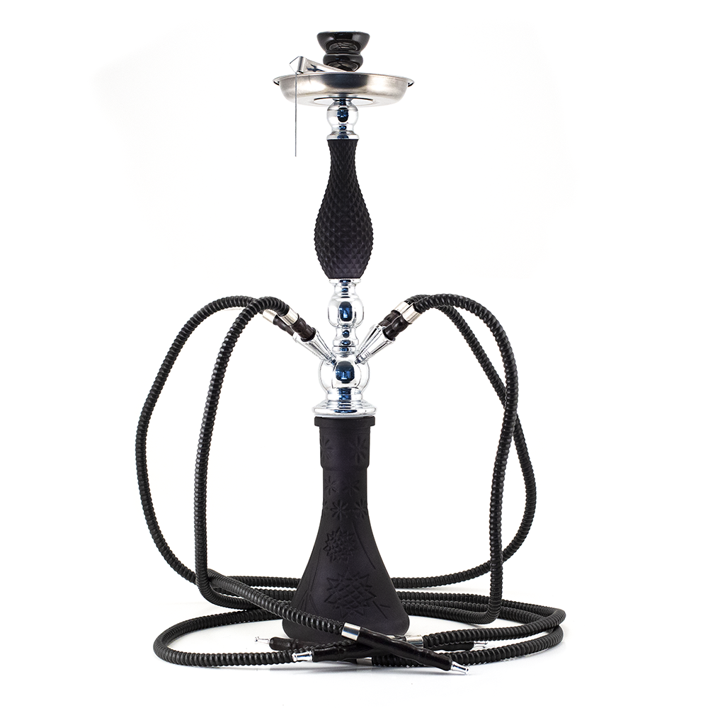 HOOKAH - 4 HOSE - 65CM - MATTE BLACK & CHROME The Bong Shop
