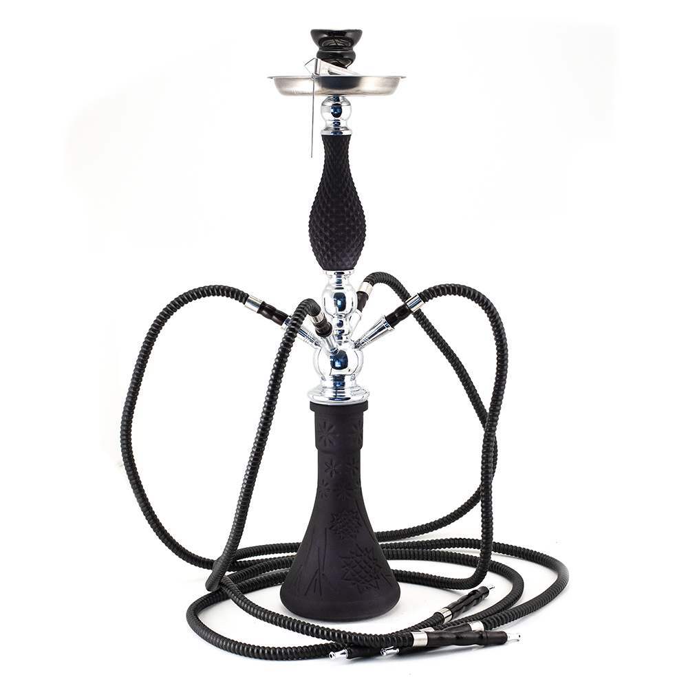 HOOKAH - 4 HOSE - 65CM - MATTE BLACK & CHROME The Bong Shop