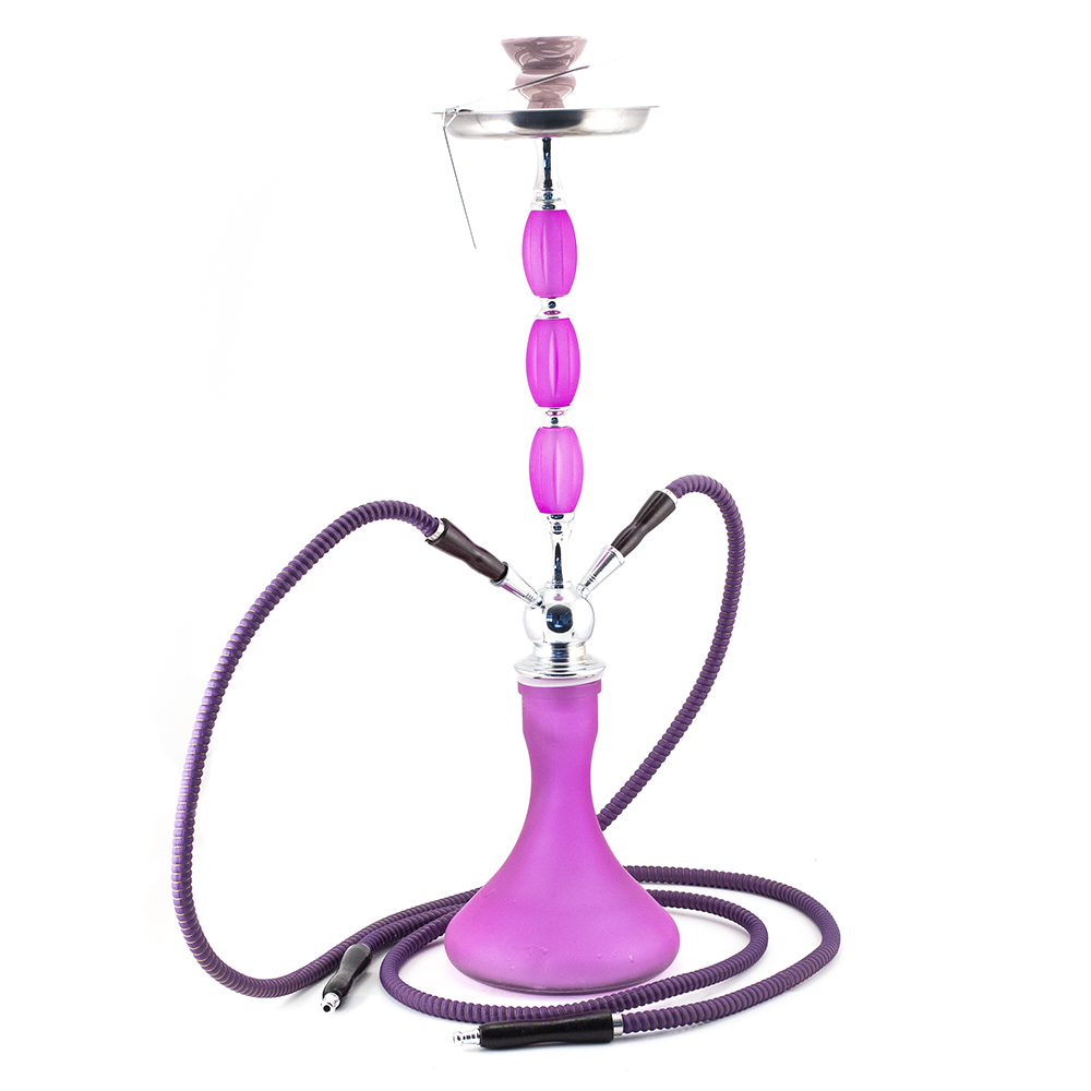HOOKAH - 73cm 2 HOSE PURPLE GLASS CHROME METAL 3 BUMP PINK CONE The Bong Shop