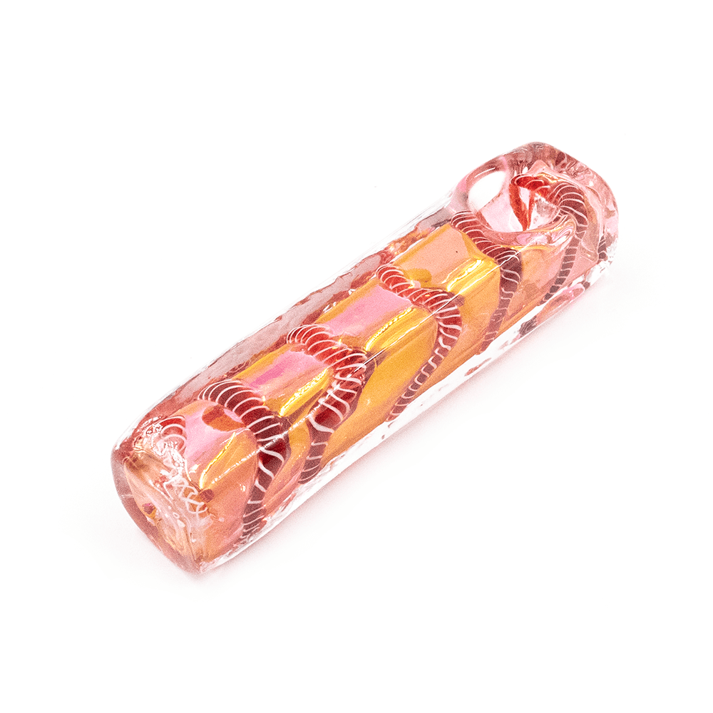 G PIPE RECTANGLE RED SWIRL HOLE AT END The Bong Shop
