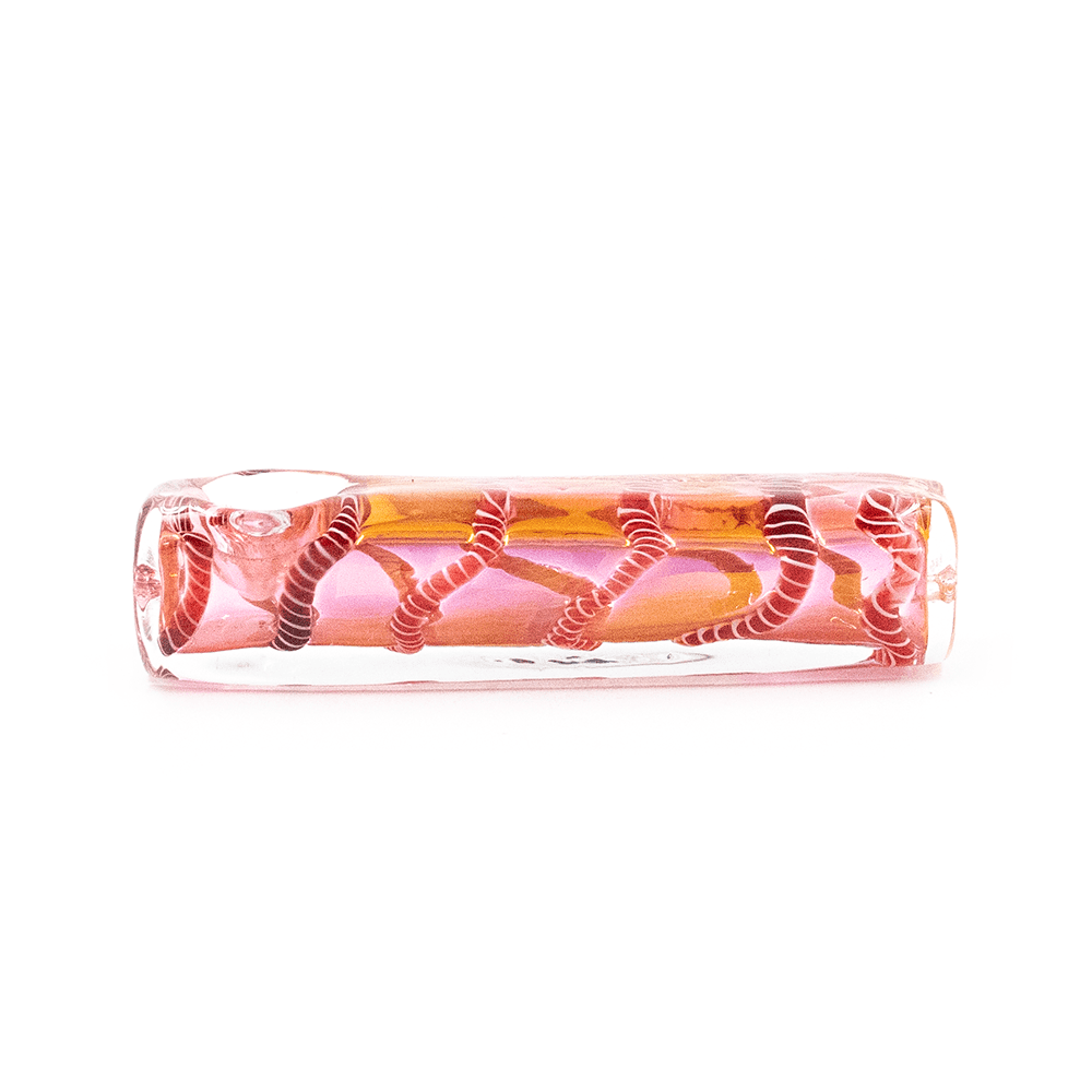 G PIPE RECTANGLE RED SWIRL HOLE AT END The Bong Shop