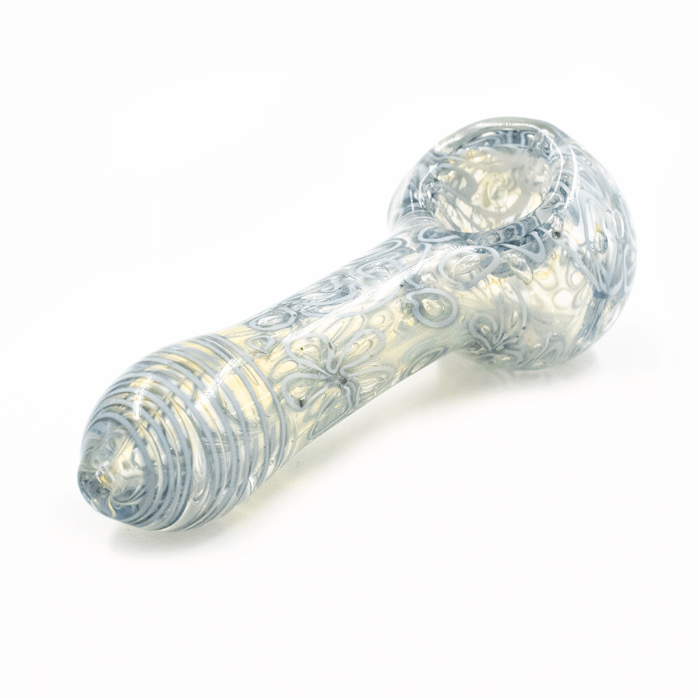 G PIPE SPOON CLEAR WITH WHT SWIRLS The Bong Shop