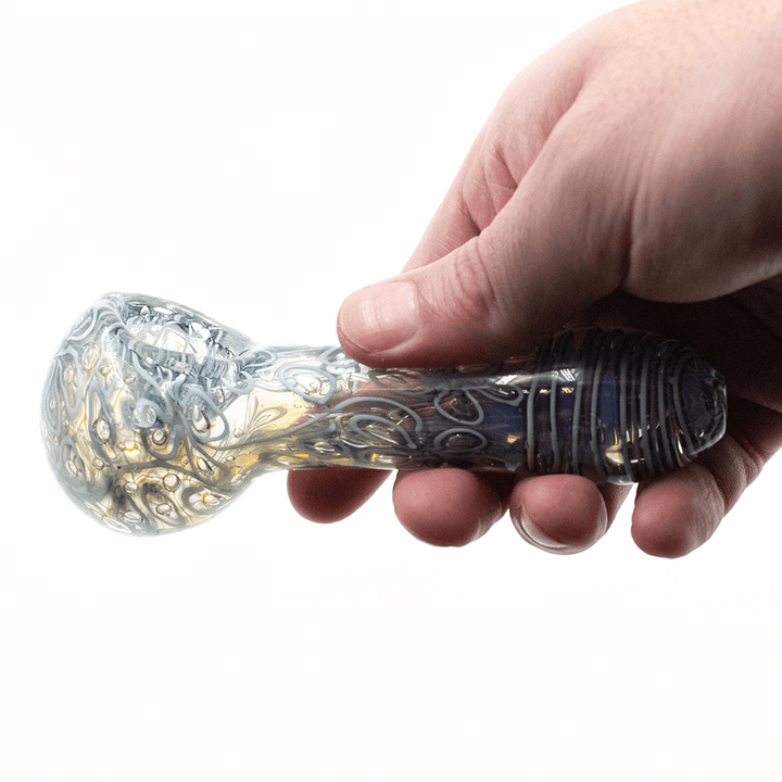 G PIPE SPOON CLEAR WITH WHT SWIRLS The Bong Shop
