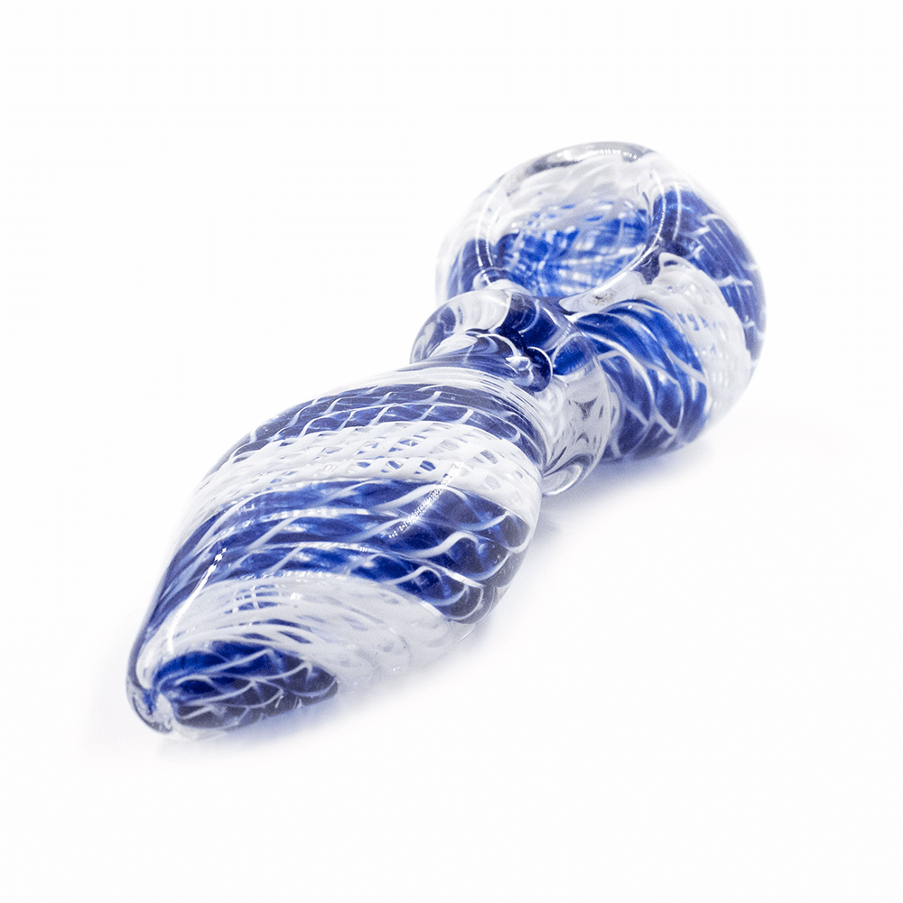 BLUE & WHITE WOVEN TWIST - GLASS PIPE The Bong Shop