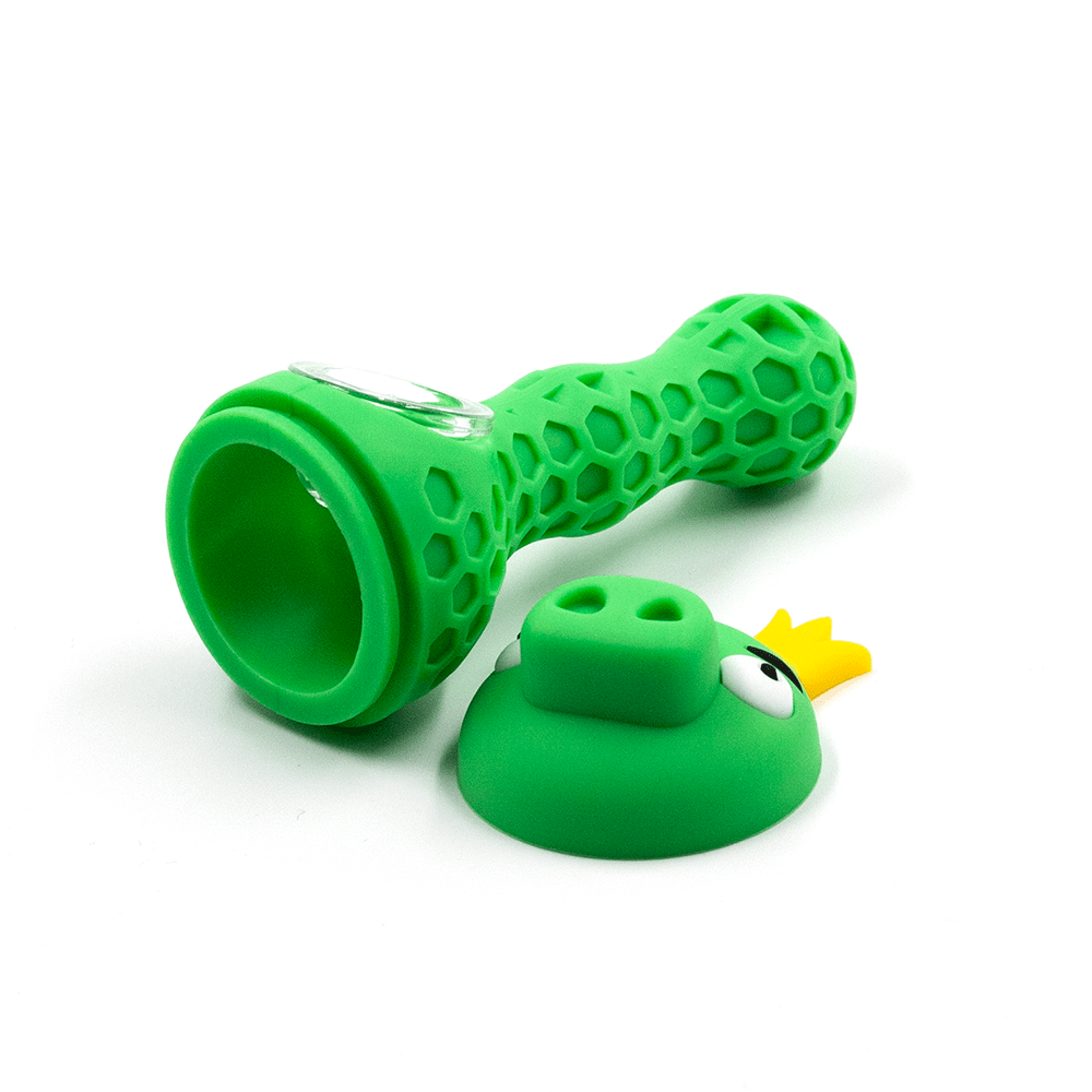 PIPE- SILICONE CROWNED GREEN PIG The Bong Shop