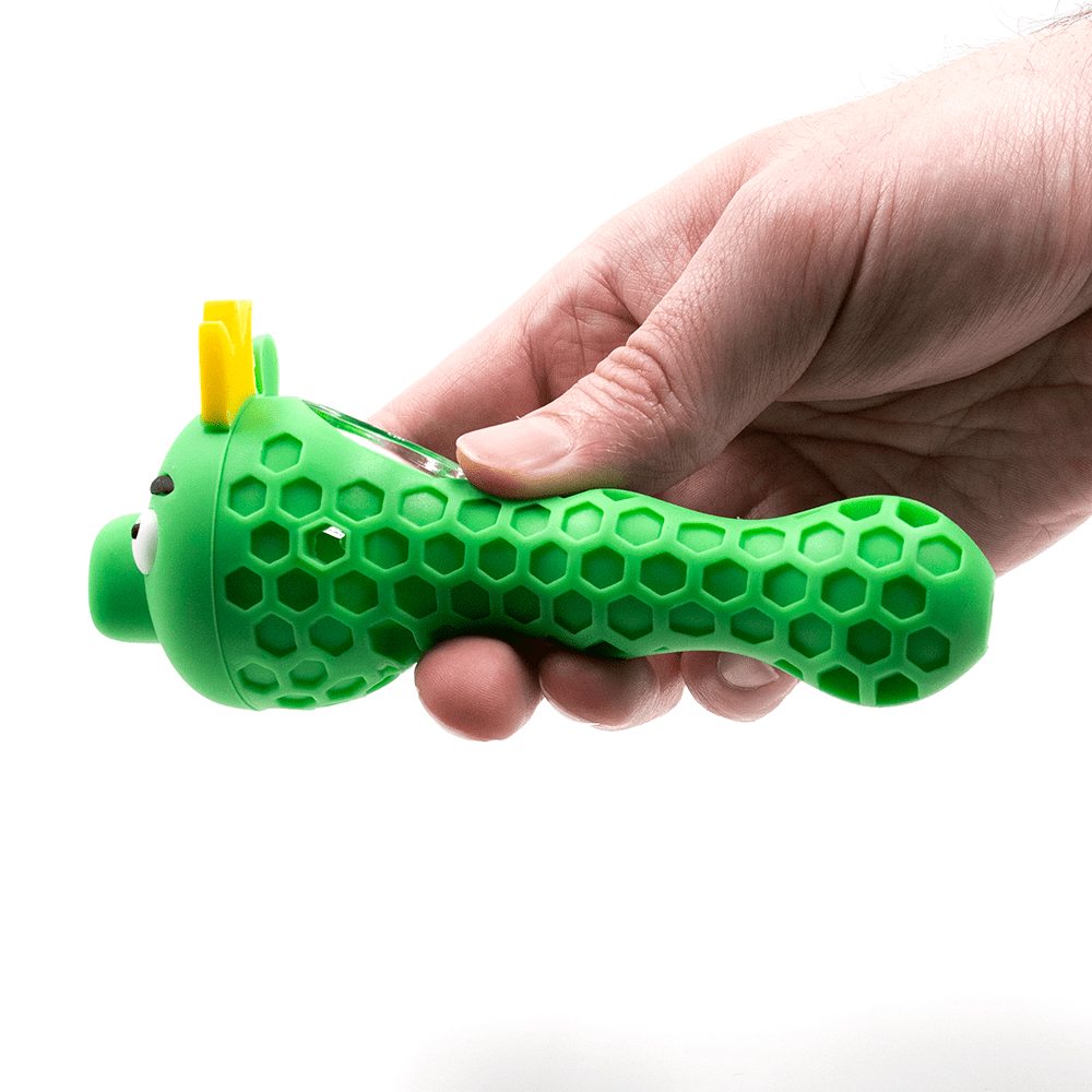 PIPE- SILICONE CROWNED GREEN PIG The Bong Shop