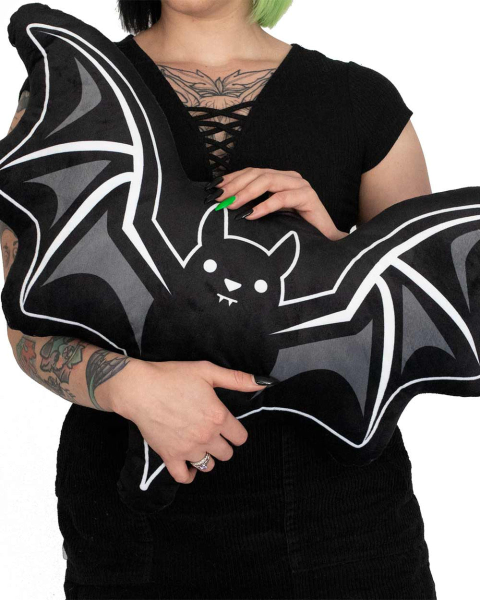 PILLOW - CUTE BAT 60CM BLACK WAKE N BAKE Wake 'n' Bake
