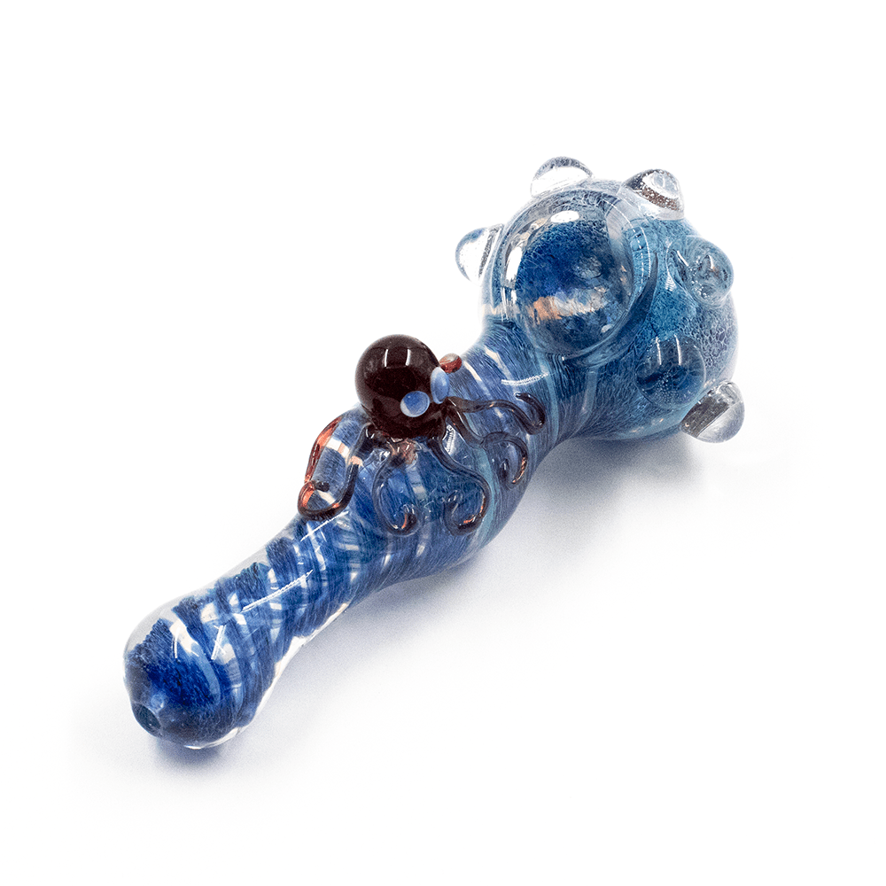 GLASS PIPE- BLUE MIX W/RED OCTOPUS #1 The Bong Shop