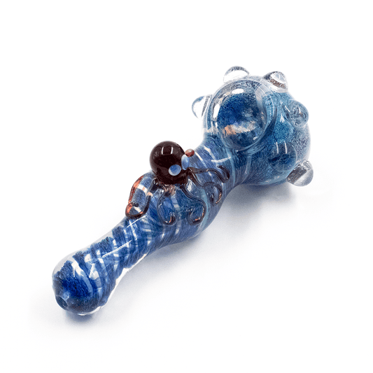 GLASS PIPE- BLUE MIX W/RED OCTOPUS #1 The Bong Shop