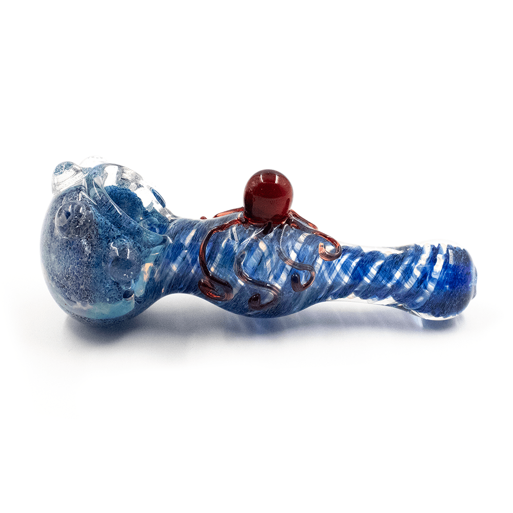 GLASS PIPE- BLUE MIX W/RED OCTOPUS #1 The Bong Shop