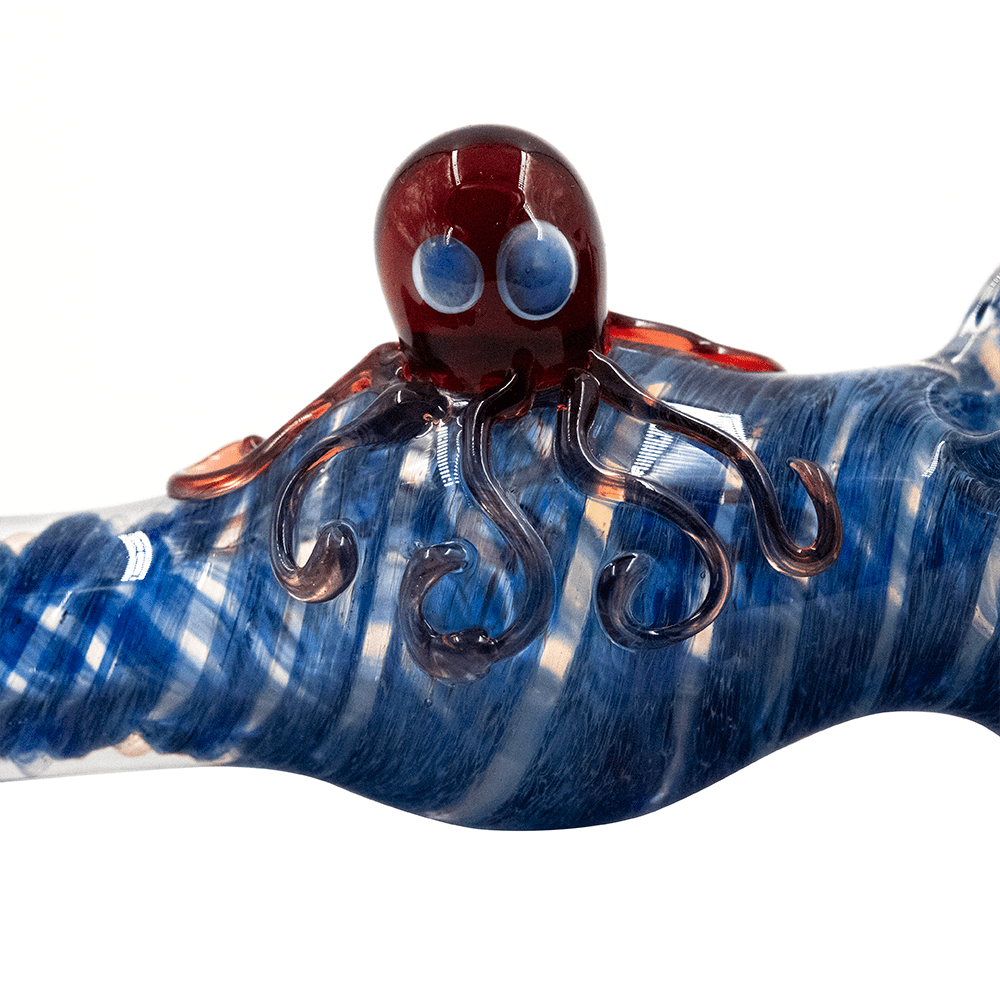 GLASS PIPE- BLUE MIX W/RED OCTOPUS #1 The Bong Shop