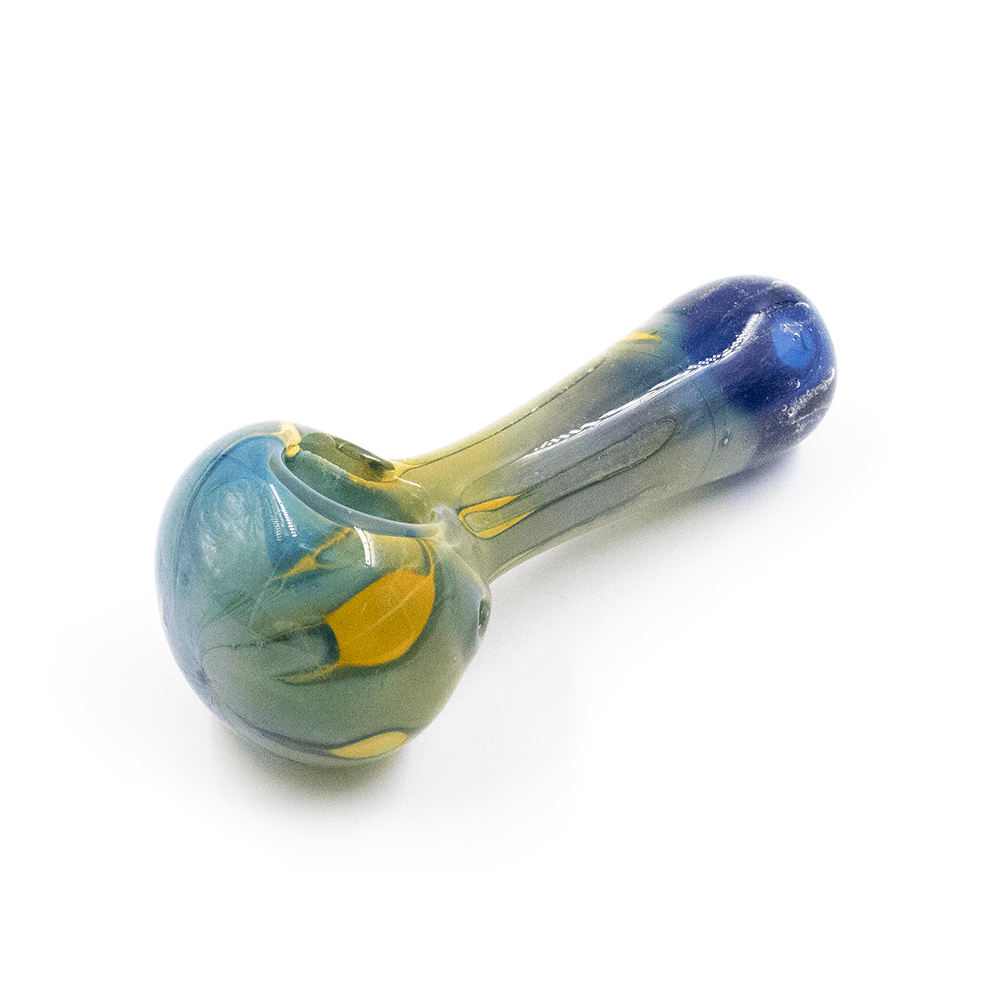 GLASS PIPE- BLUE/GREEN/YELLOW OIL SLICK #2 The Bong Shop