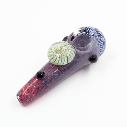 GLASS PIPE- PINK TO PURPLE W/PALE GREEN ANEMONE TOP #13 The Bong Shop