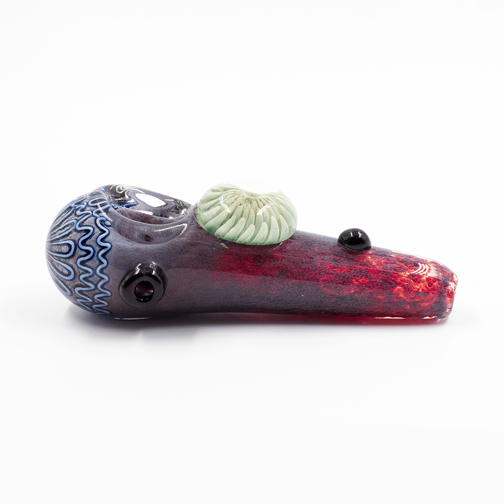 GLASS PIPE- PINK TO PURPLE W/PALE GREEN ANEMONE TOP #13 The Bong Shop