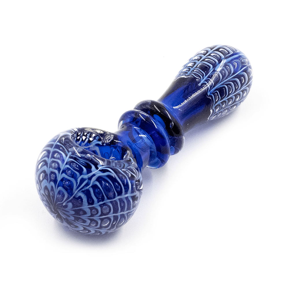 GLASS PIPE-DARK BLUE W/WHITE UMBRELLA BOWL #17 The Bong Shop