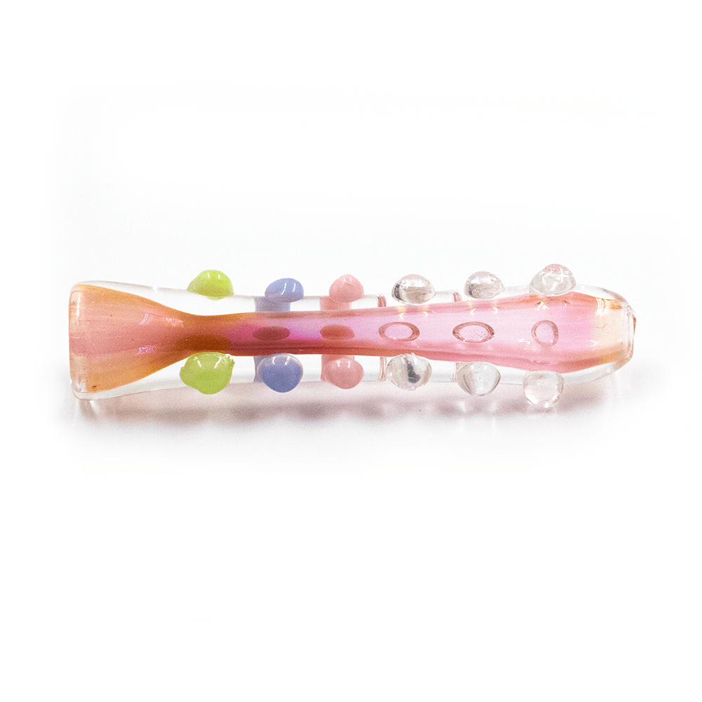 GLASS PIPE- STRAIGHT CLEAR W/BUMPS PALE PINK CENTRE #30 The Bong Shop