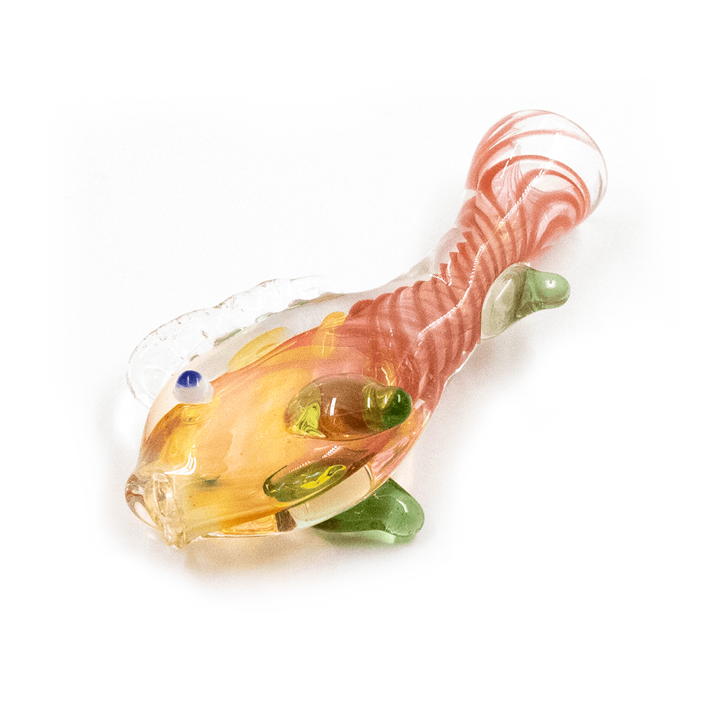 GLASS PIPE- ORANGE FISH W/DORSAL FIN #32 The Bong Shop