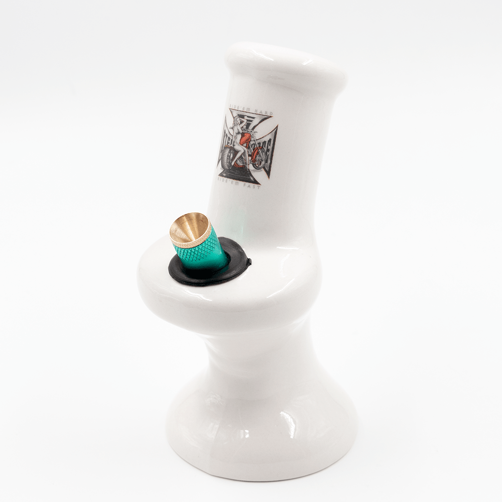 Ride Em Hard Iron Cross Ceramic Bong - White The Bong Shop