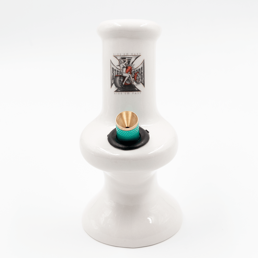 Ride Em Hard Iron Cross Ceramic Bong - White The Bong Shop
