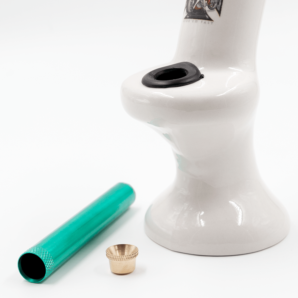 Ride Em Hard Iron Cross Ceramic Bong - White The Bong Shop