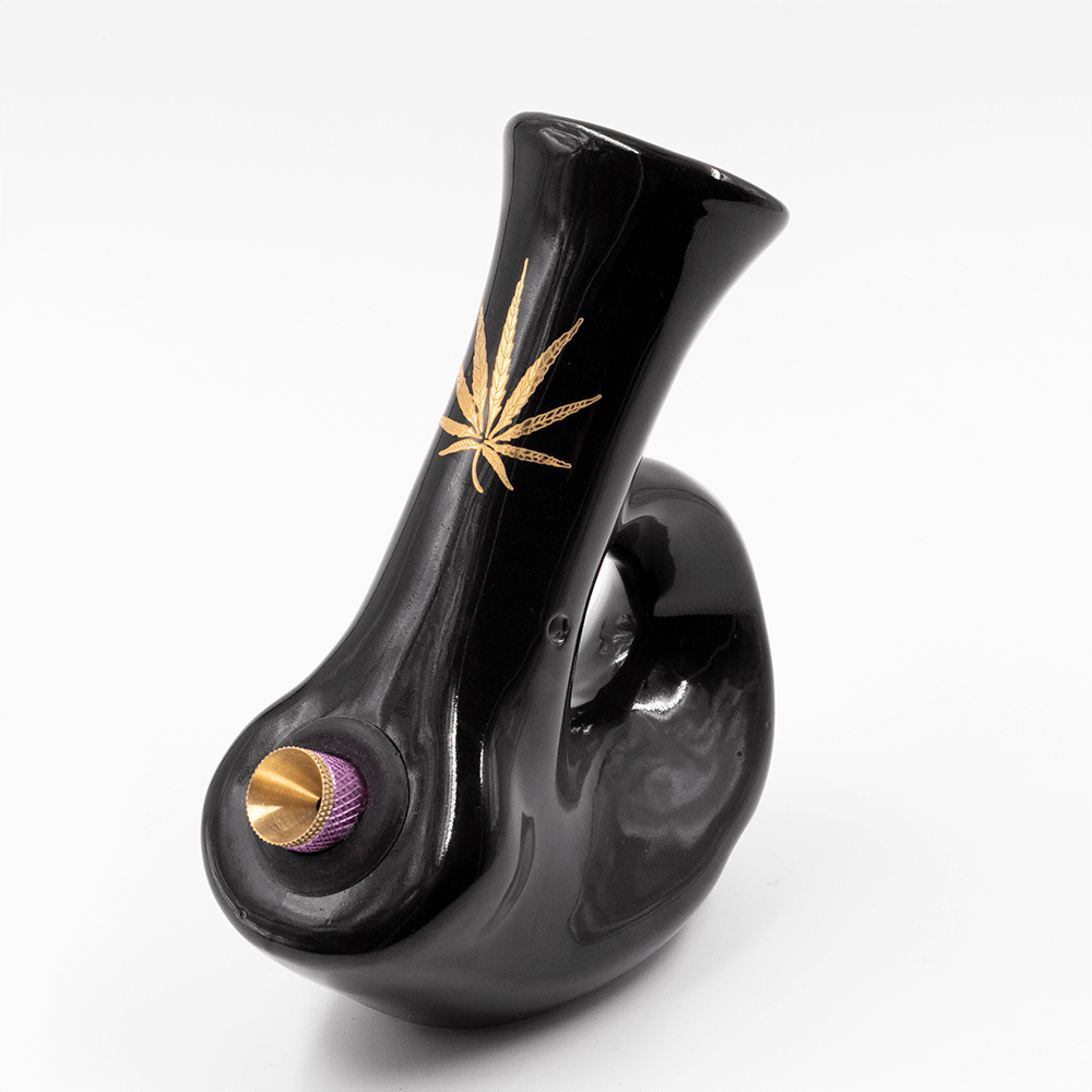 Walking Man Ceramic Bong - Black (Gold Leaf) Waterfall