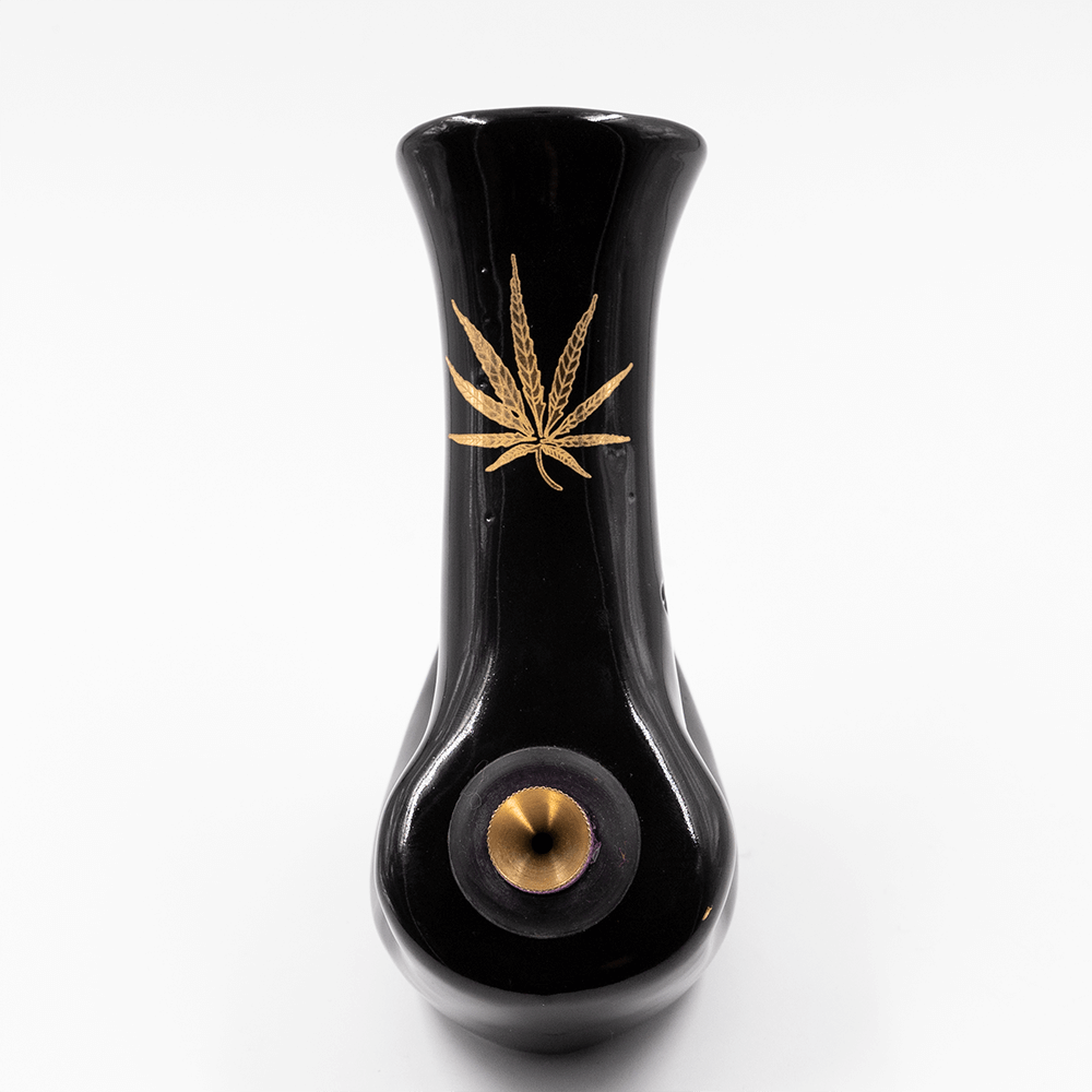 Walking Man Ceramic Bong - Black (Gold Leaf) Waterfall