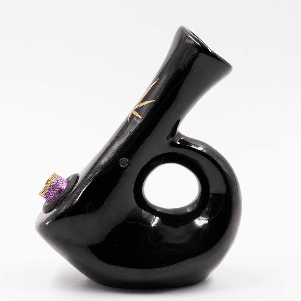 Walking Man Ceramic Bong - Black (Gold Leaf) Waterfall