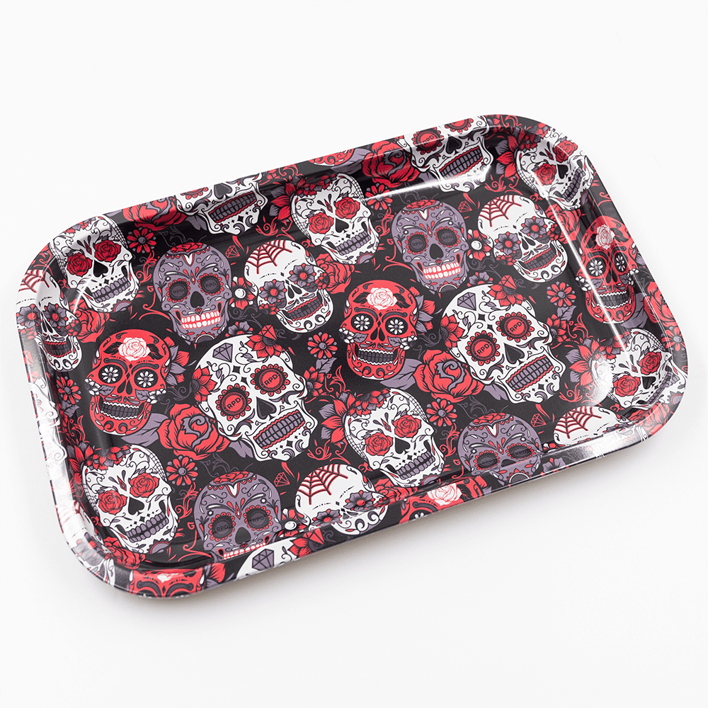 ROLLING TRAY - SUGAR SKULLS BLACK/RED/WHITE 28.8 X 18.8cm The Bong Shop
