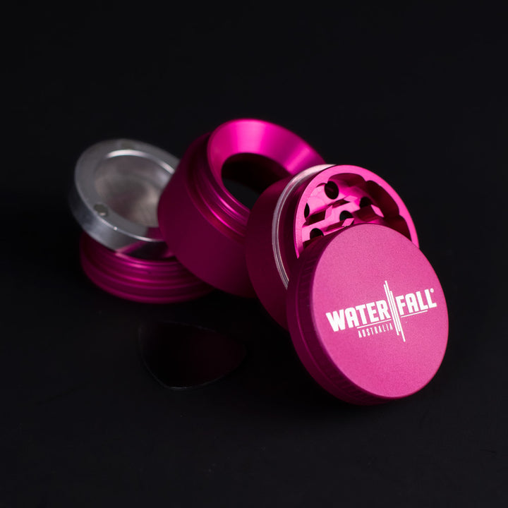 Four-Part Aluminium Grinder with Removable Screen - Matte Pink (43mm) Waterfall