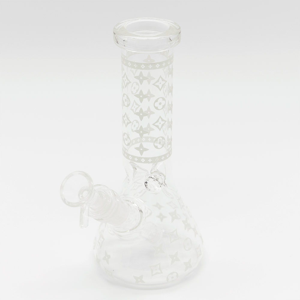GLASS BONG - WHITE STARS AND FLOWERS 20cm BONZA GLOW PLANET X Planet X