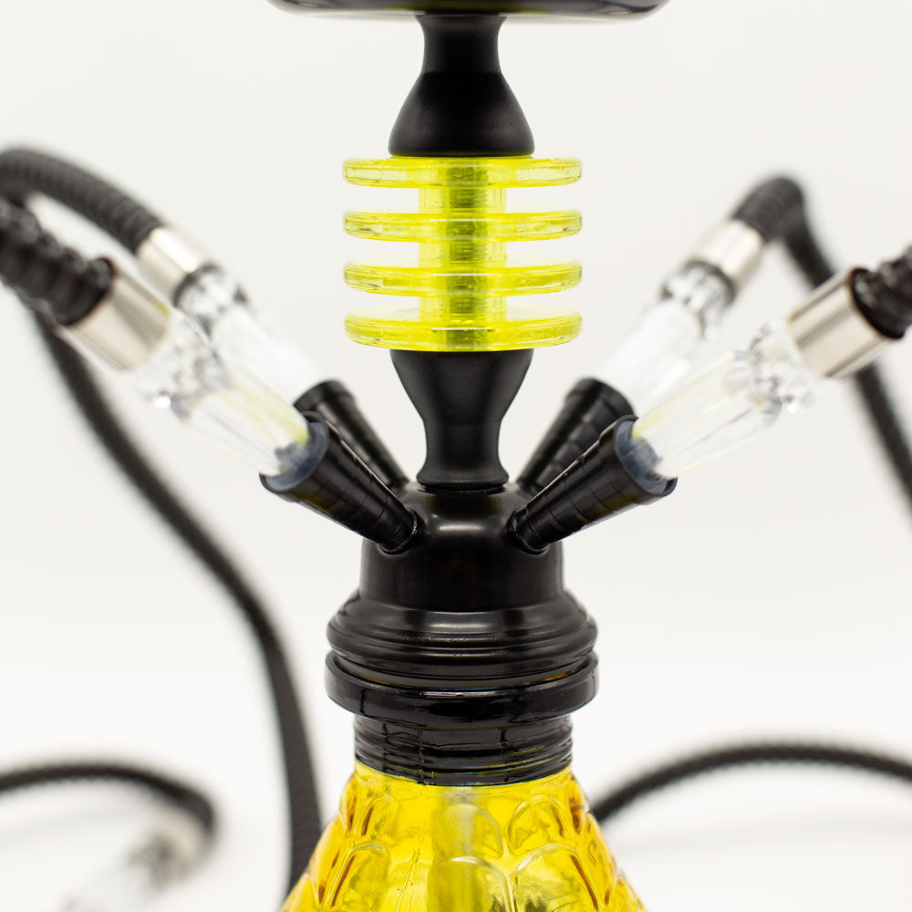 HOOKAH - 32cm 4 HOSE ORANGE GLASS W/ ROUND DISC NECK BLACK METAL & CONE The Bong Shop