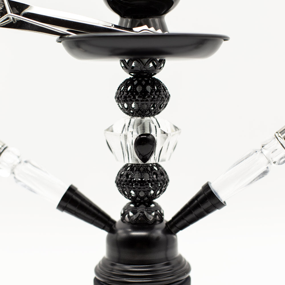 HOOKAH - 26cm 2 HOSE BLACK ARABIC GLASS BLACK METAL & CONE The Bong Shop
