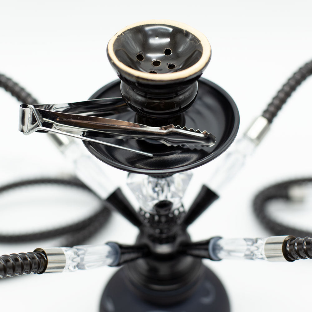 HOOKAH - 26cm 4 HOSE BLACK ARABIC GLASS BLACK METAL & CONE The Bong Shop