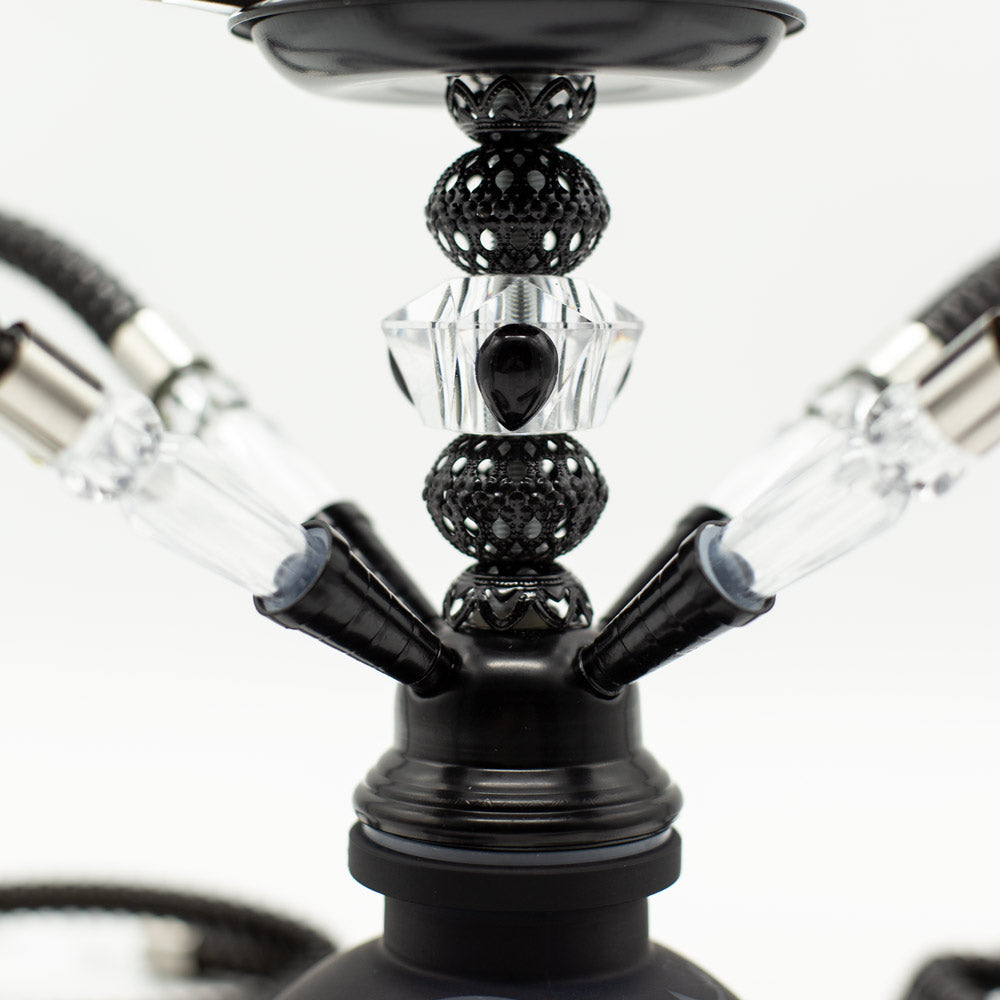 HOOKAH - 26cm 4 HOSE BLACK ARABIC GLASS BLACK METAL & CONE The Bong Shop