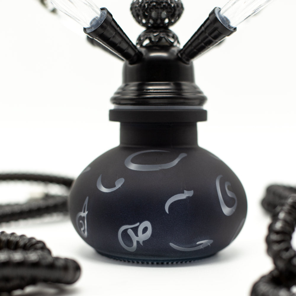 HOOKAH - 26cm 4 HOSE BLACK ARABIC GLASS BLACK METAL & CONE The Bong Shop