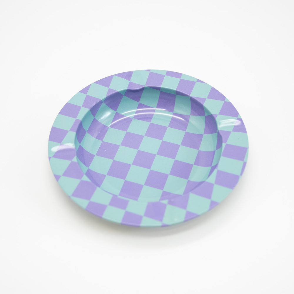 Green & Purple Checkers Metal Ashtray Planet X