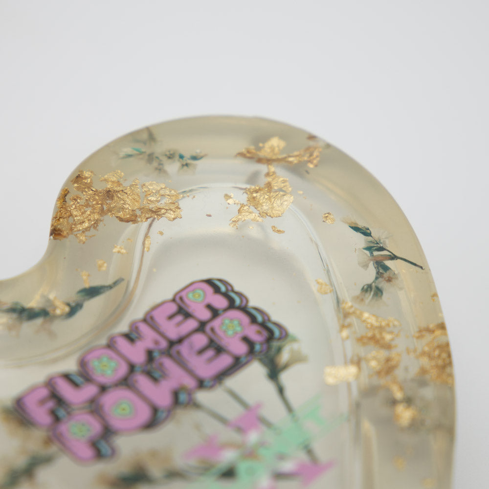 Gold Flakes & Flowers Resin Heart Ashtray Planet X