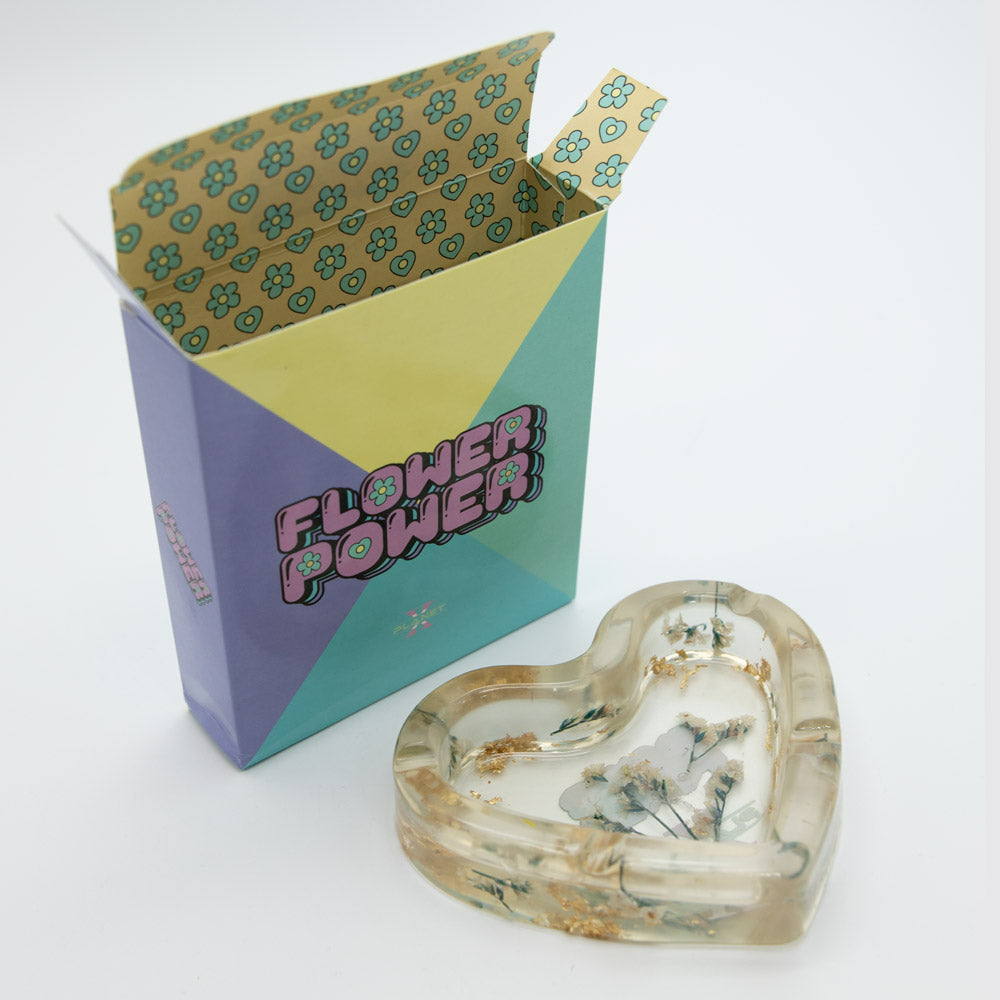 Gold Flakes & Flowers Resin Heart Ashtray Planet X