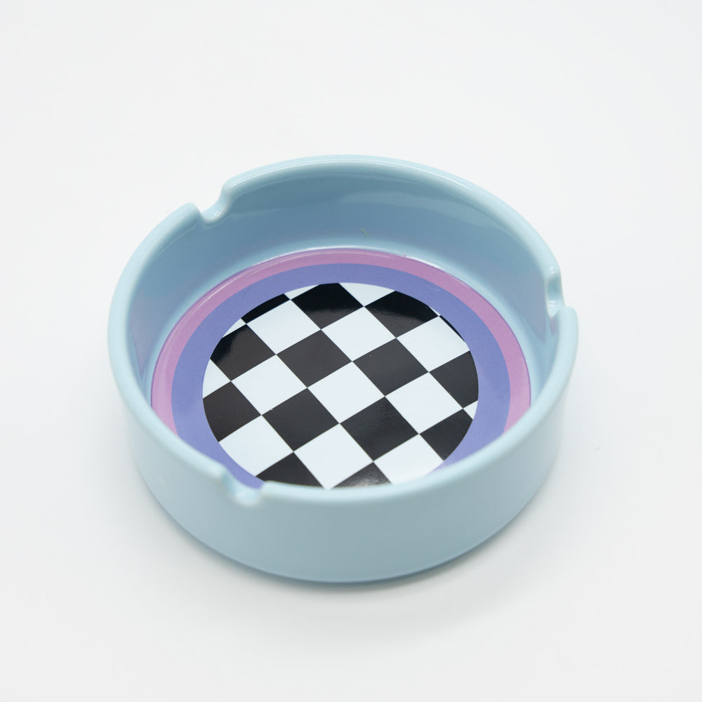 Pale Blue Checkers Ceramic Ashtray Planet X