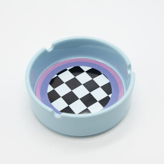 Pale Blue Checkers Ceramic Ashtray Planet X