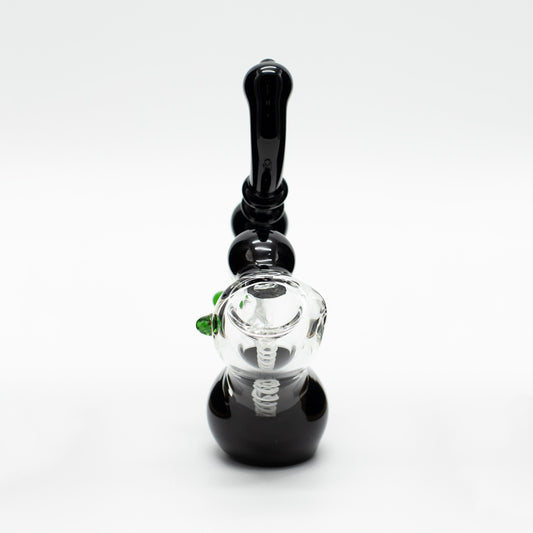 Glass Bubbler - Black with Green Dots Waterfall
