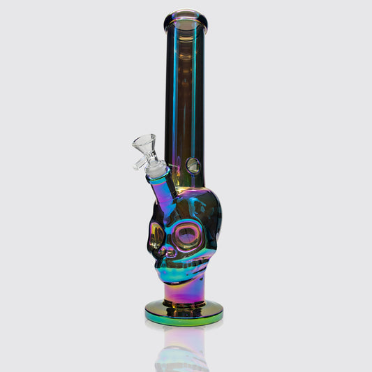 Neander-Skull Mirror Glass Bong - Rainbow Planet X