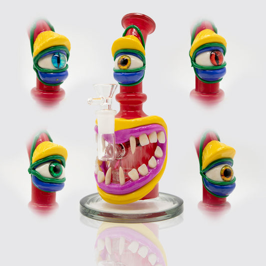 Toothy Mctooth Face Glass Bong - Red (1 Eye Assorted) Planet X