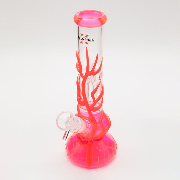 Red Lava Tree Glass Bong - Pink Base (Glow) Planet X
