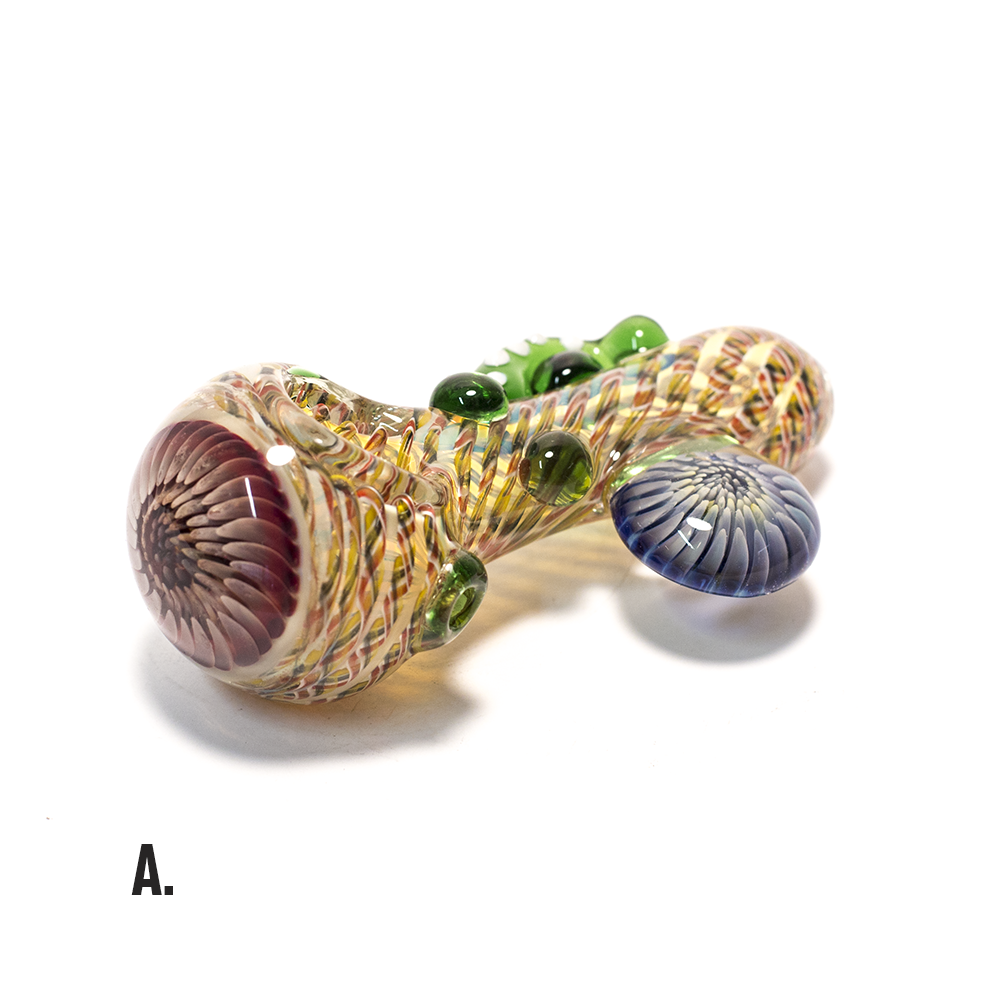 PIPE - GLASS DRY TENTACLE WITH ROUND TAB VARIOUS COLOURS The Bong Shop