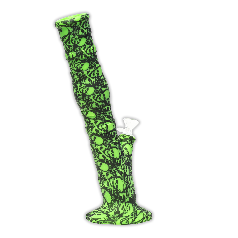 Skulls Gripper Silicone Bong - Black & Green The Bong Shop